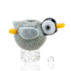 Empire Glassworks Penguin Paulie Spinner Cap in Borosilicate Glass, Front View on White Background