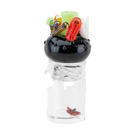 Empire Glassworks Coral Reef Spinner Cap in multicolor on clear dab rig, front view
