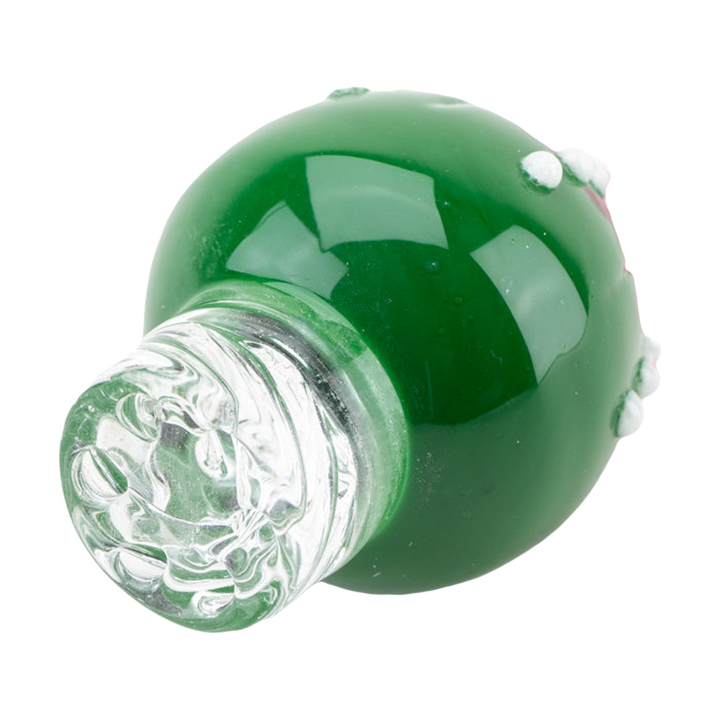 Empire Glassworks Peyote Spinner Cap in green with pink accents, compact design for dab rigs