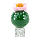 Empire Glassworks Peyote Spinner Cap in green with pink flower, compact borosilicate glass