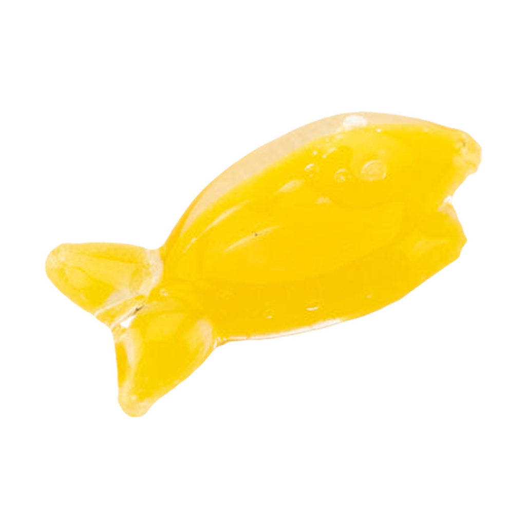 Empire Glassworks Jawsome Spinner Cap in yellow, shark design for dab rigs, top view on white background