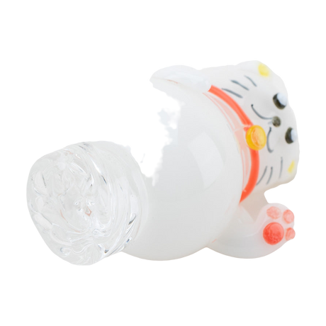 Empire Glassworks Lucky Cat Spinner Cap in white borosilicate, side view on white background