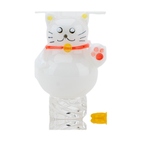 Empire Glassworks Lucky Cat Spinner Cap in white borosilicate glass, front view on seamless background