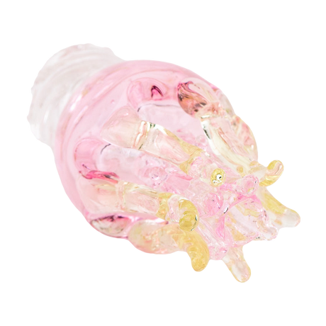 Empire Glassworks UV Jellyfish Spinner Cap in pink, UV reactive borosilicate glass, top view