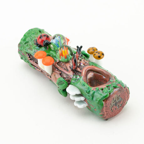 Empire Glassworks Mossy Log Dry Pipe with intricate colored glass details, angled view