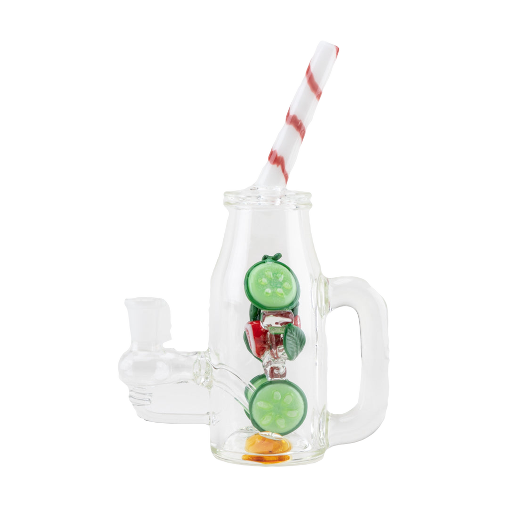 Empire Glassworks Icy Strawberry Cucumber Detox Dab Rig - Front View with Detailed Artwork