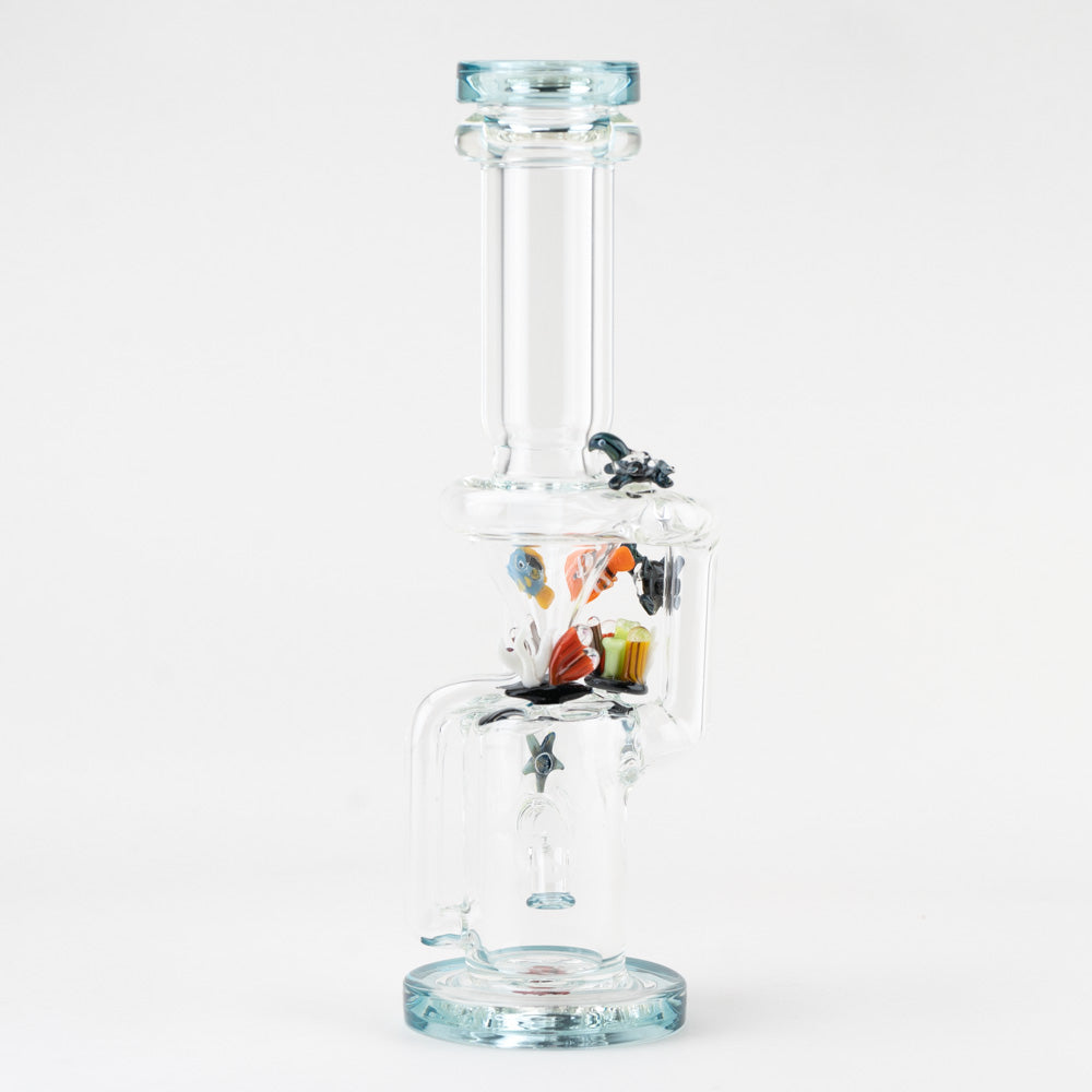 Empire Glassworks Recycler Dab Rig with Under The Sea Design - Front View on White