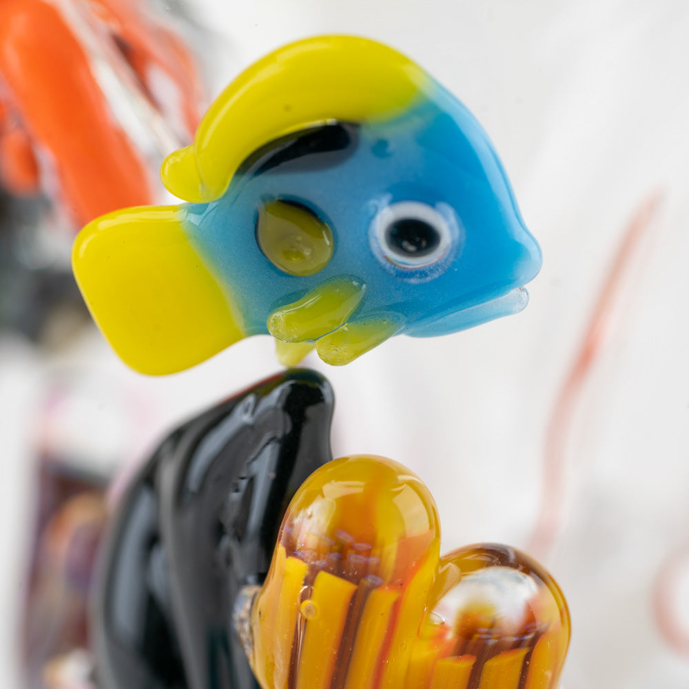 Empire Glassworks Recycler Dab Rig with colorful undersea design, close-up view of fish detail