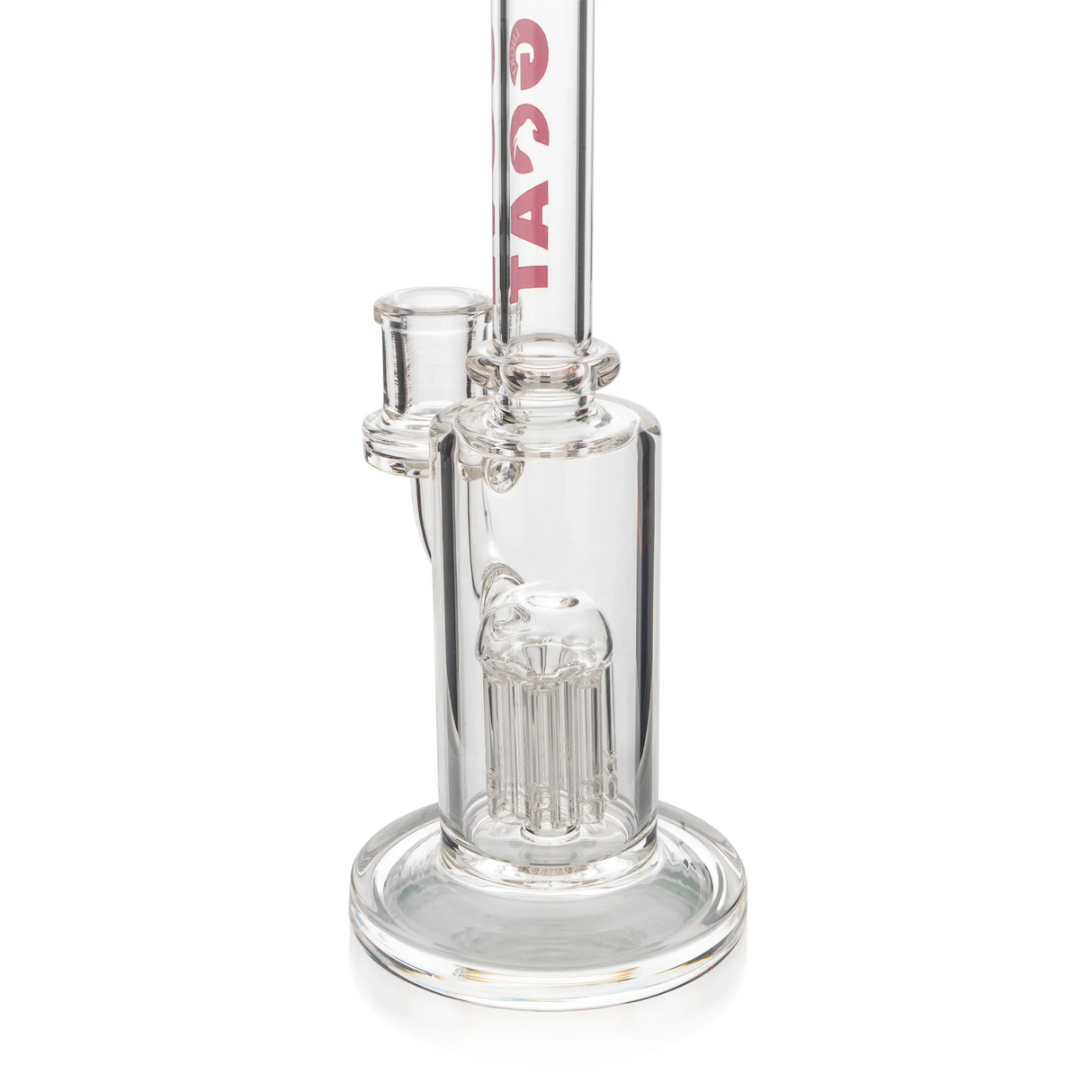 Lucky Goat 8" Andes Arm Clear Rig front view on white background, borosilicate glass, for dabbing