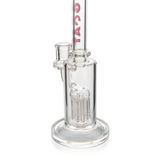 Lucky Goat 8" Andes Arm Clear Rig front view on white background, borosilicate glass, for dabbing
