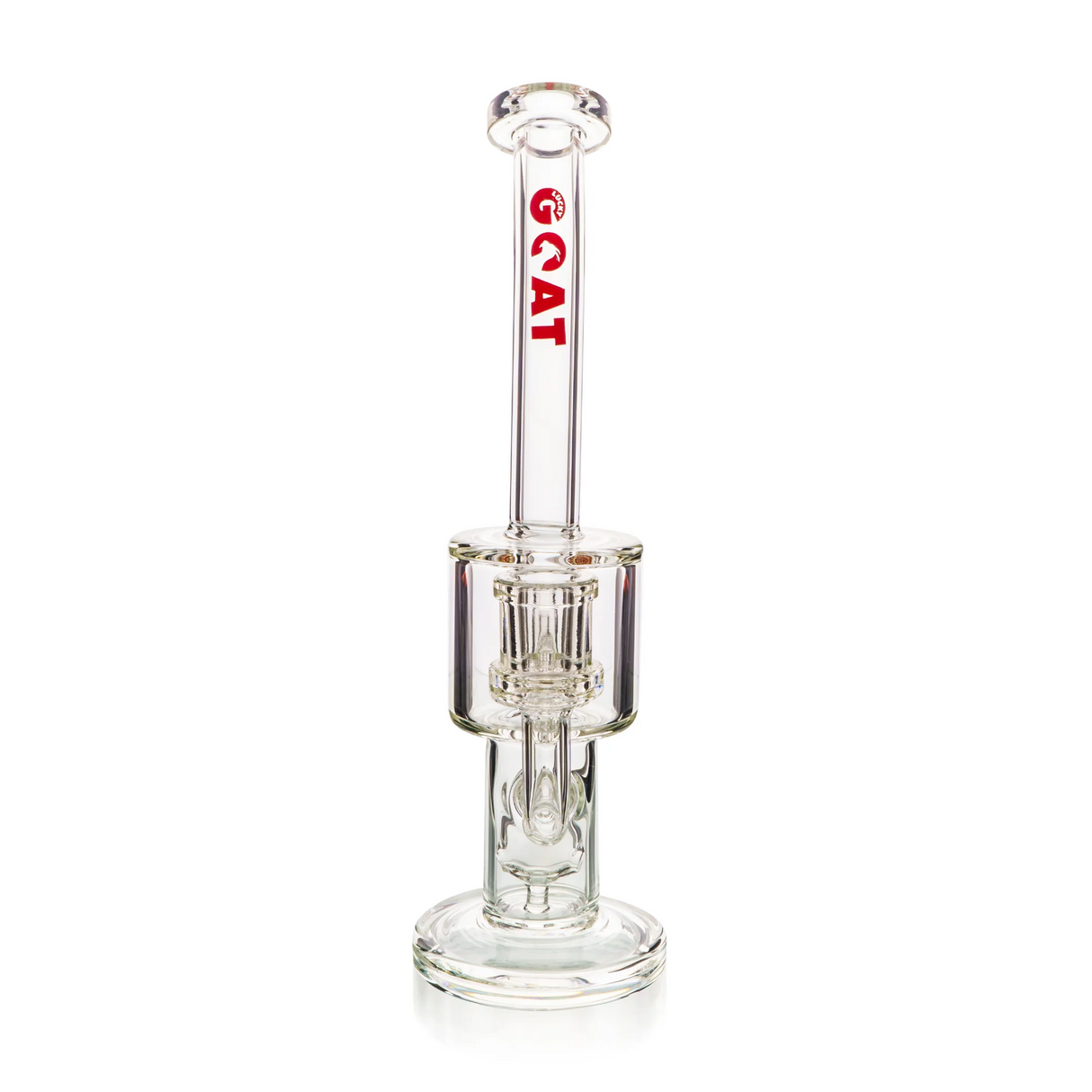 Lucky Goat 12" Clear Borosilicate Dab Rig with Bulb/UFO Perc Front View on White