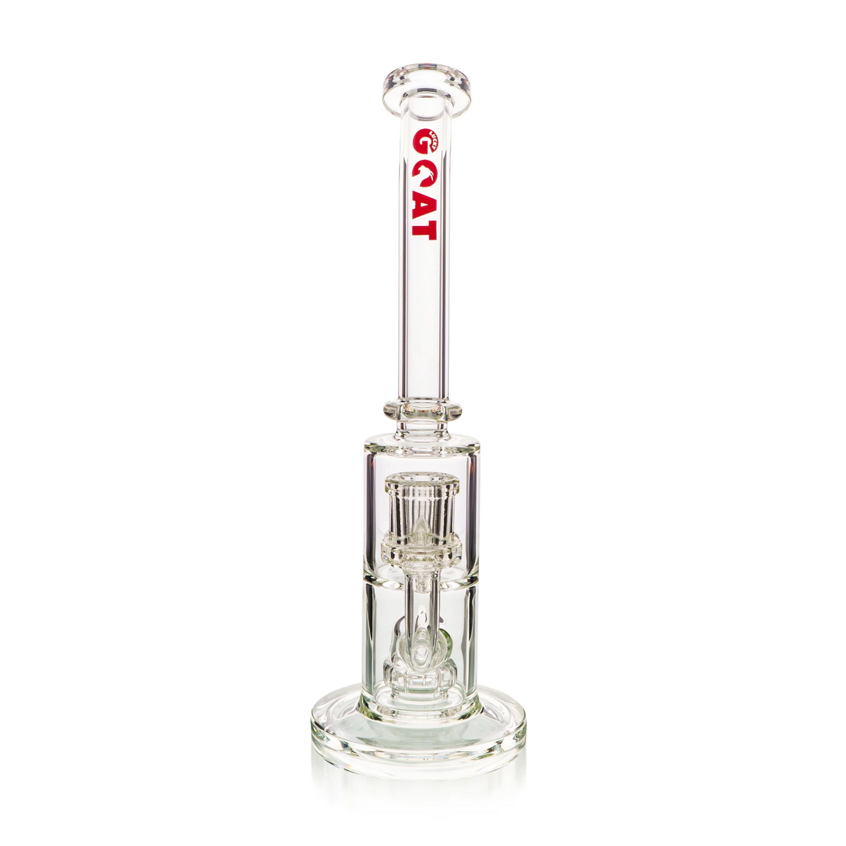 Lucky Goat 12" Clear Borosilicate Double UFO Perc Dab Rig Front View