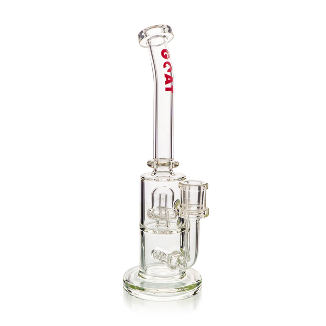 Lucky Goat 12" Clear Borosilicate Dab Rig with Inline/UFO Perc Front View on White Background