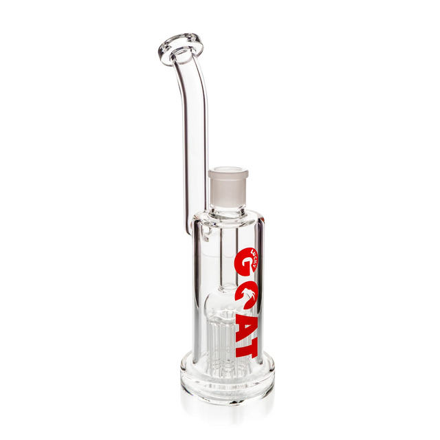 Lucky Goat 8" Appalachian Arm Sherlock Bubbler with clear glass and red logo, front view