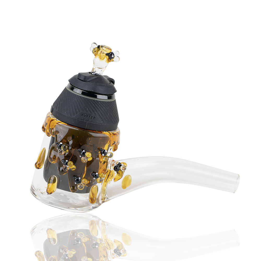 Empire Glassworks Beehive Proxy Glass Attachment with Honeybee Details, Angled Side View