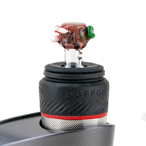 Empire Glassworks Hootie PuffCo Peak Pro Glass Ball Cap, Close-Up on Vaporizer
