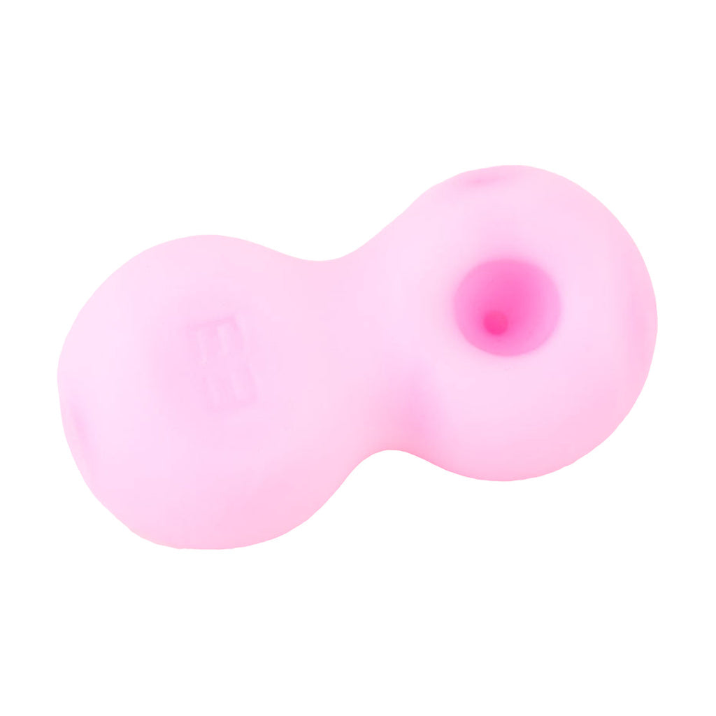 Empire Glassworks Boobies Dry Pipe in Pink, Borosilicate Glass, 5.25" Novelty Hand Pipe, Top View