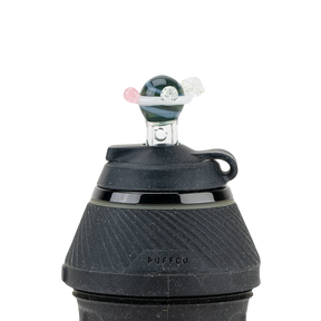 Empire Glassworks Galaxy PuffCo Proxy Glass Ball Cap, Front View on Seamless Black