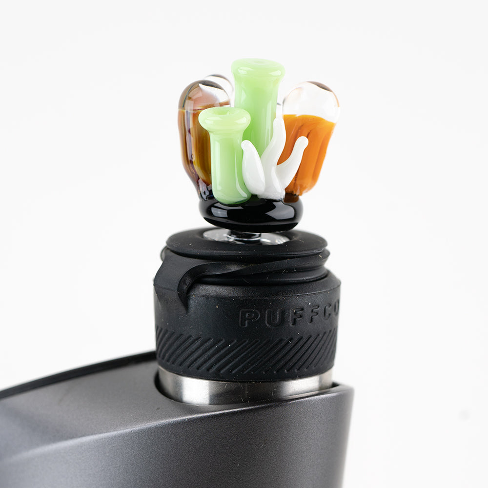 Empire Glassworks Coral Reef Puffco Peak Pro Glass Carb Cap, Vibrant Borosilicate, Angled View