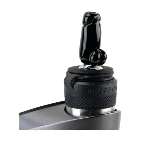 Empire Glassworks Black Phallus Carb Cap for Puffco Peak Pro, close-up side view on device