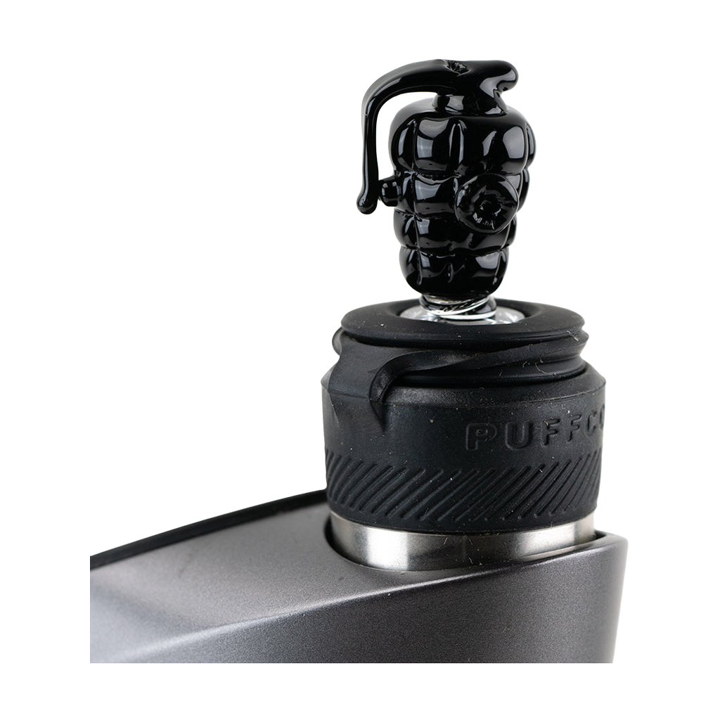 Empire Glassworks Grenade Puffco Peak Pro Carb Cap in Black Borosilicate Glass - Close-Up
