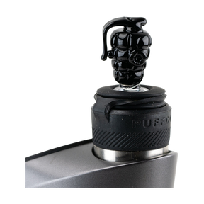 Empire Glassworks Grenade Puffco Peak Pro Carb Cap in Black Borosilicate Glass - Close-Up