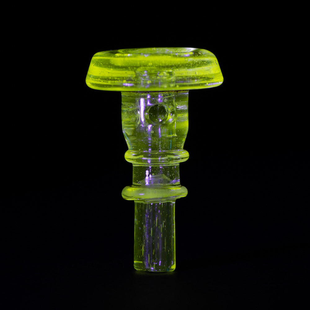Empire Glasswork's Radioactive Joystick Cap for PuffCo Peak Pro, neon green, front view on black background