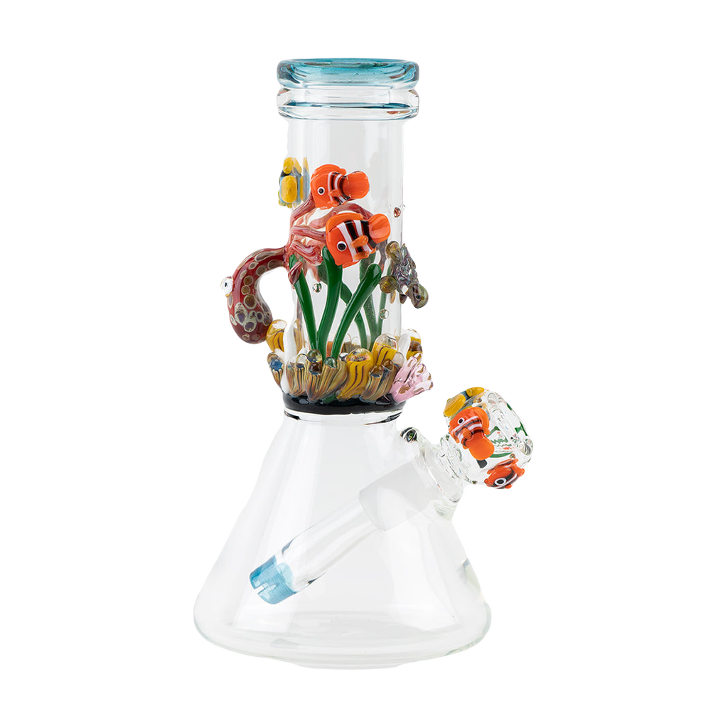 Empire Glassworks 'Under the Sea Baby Beaker' bong with colorful marine life design, front view on white background