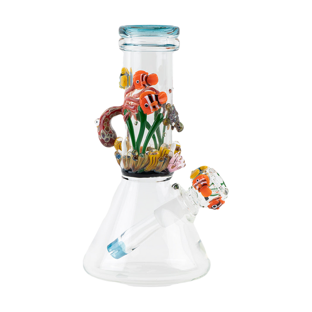 Empire Glassworks 'Under the Sea Baby Beaker' bong with colorful marine life design, front view on white background
