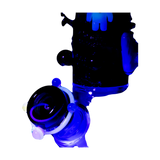 Empire Glassworks Galactic Baby Beaker under UV light, highlighting glow-in-the-dark features