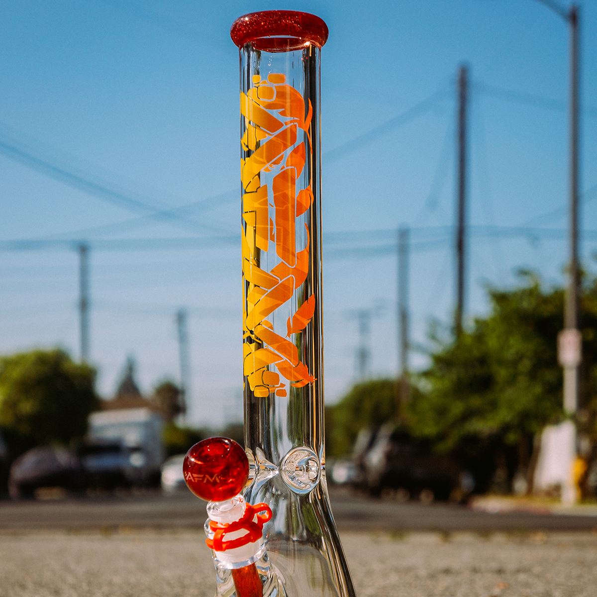 AFM Phoenix 9mm Clear Glass Beaker Bong with Colorful Accents and Showerhead Perc