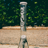 AFM 18" Phoenix Clear Glass Beaker Bong with Showerhead Perc, Front View on Natural Background