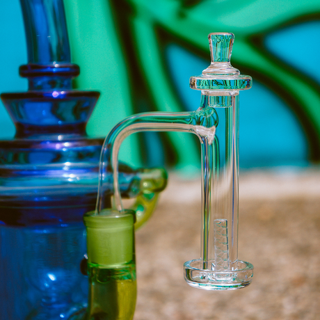 AFM Milky Way Quartz Dab Banger Set side view on colorful background, showcasing clarity and design