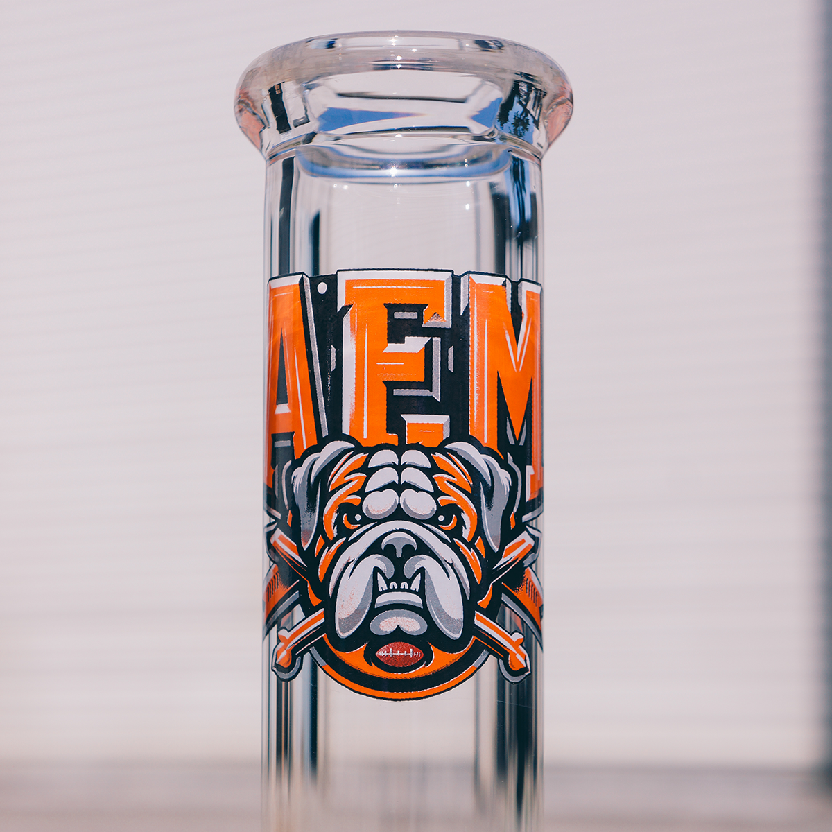 AFM 18" Atlanta Collage Ball Beaker Bong, 5mm thick borosilicate glass with bulldog design