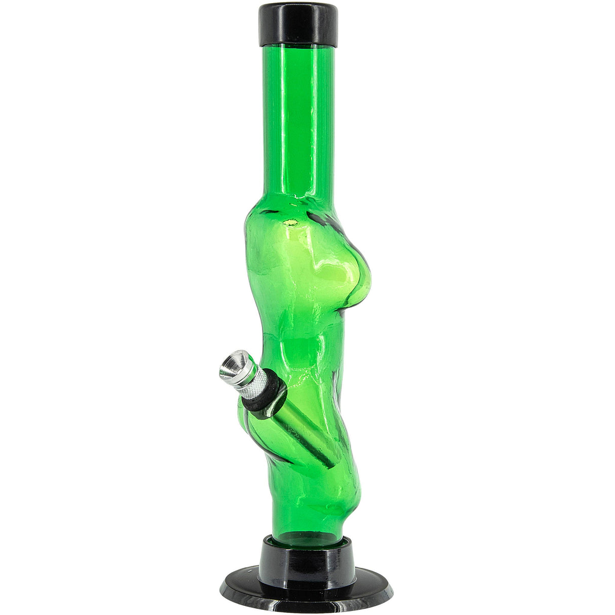 JM Plastics 8" Acrylic Lady Contour Bong in Green, Front View on Seamless White Background