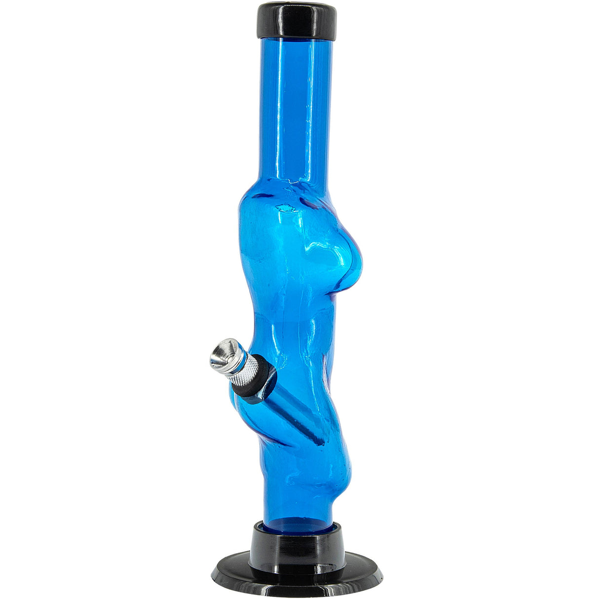 JM Plastics 8" Acrylic Lady Contour Bong in Blue - Front View with Sturdy Base