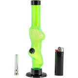 JM Plastics 8" Acrylic Lady Contour Bong in Neon Green with Bowl and Lighter - Front View