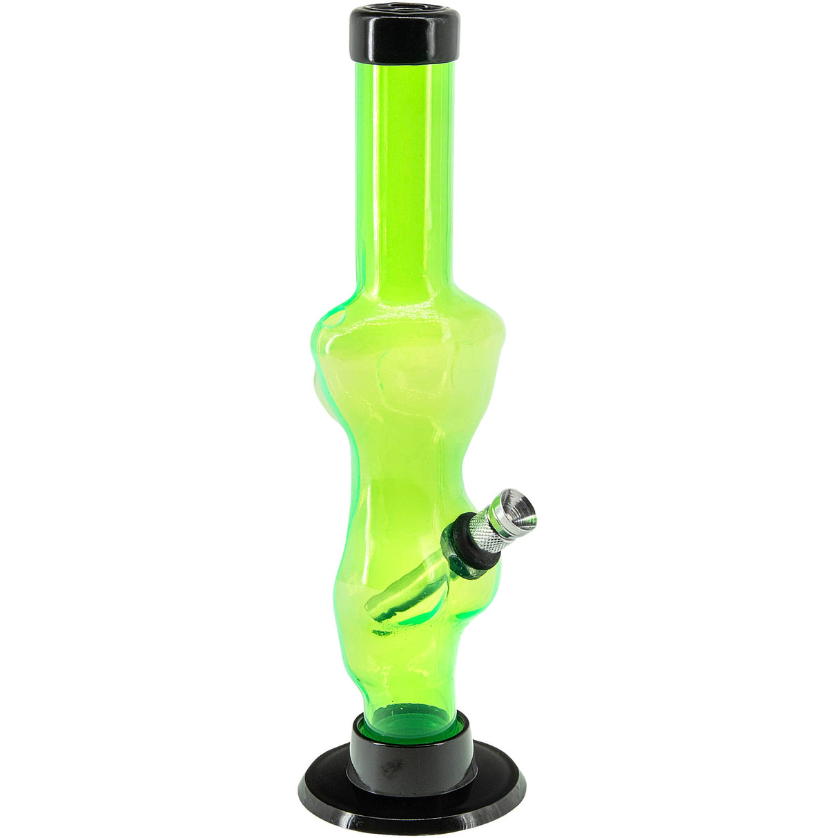 JM Plastics 8" Acrylic Lady Contour Bong in Neon Green - Front View with Sturdy Base