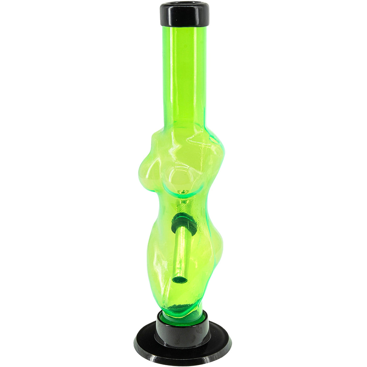 JM Plastics 8" Acrylic Lady Contour Bong in Neon Green, Front View on White Background