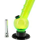 JM Plastics 8" Acrylic Angled Neck Bubble Bong in Neon Green, Front View with Detachable Bowl