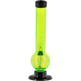 JM Plastics 8" Acrylic Angled Neck Bubble Bong in Neon Green, Front View on White Background