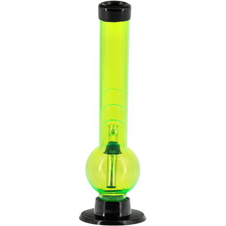 JM Plastics 8" Acrylic Angled Neck Bubble Bong in Neon Green, Front View on White Background