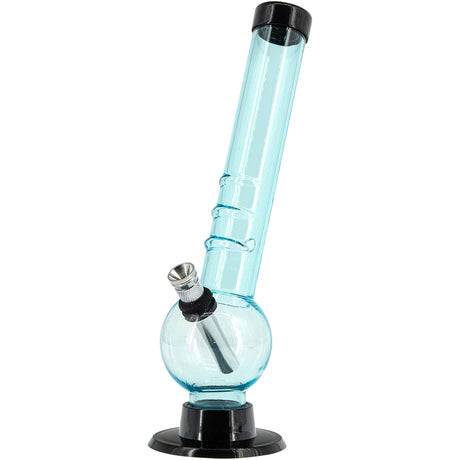 JM Plastics 8" Acrylic Angled Neck Bubble Bong in Light Blue - Front View on White Background