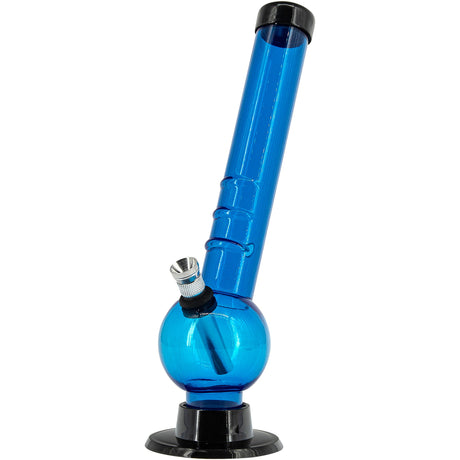 JM Plastics 8" Blue Acrylic Angled Neck Bubble Bong with Sturdy Base - Front View