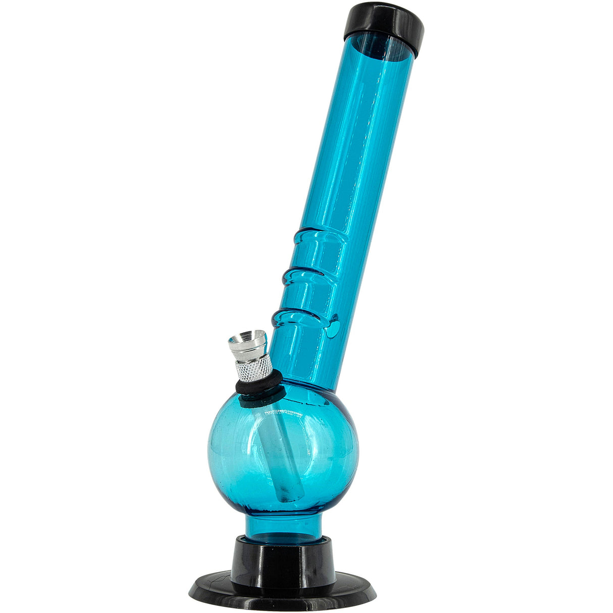 JM Plastics 8" Acrylic Angled Neck Bubble Bong in Ice Blue with Sturdy Base - Front View