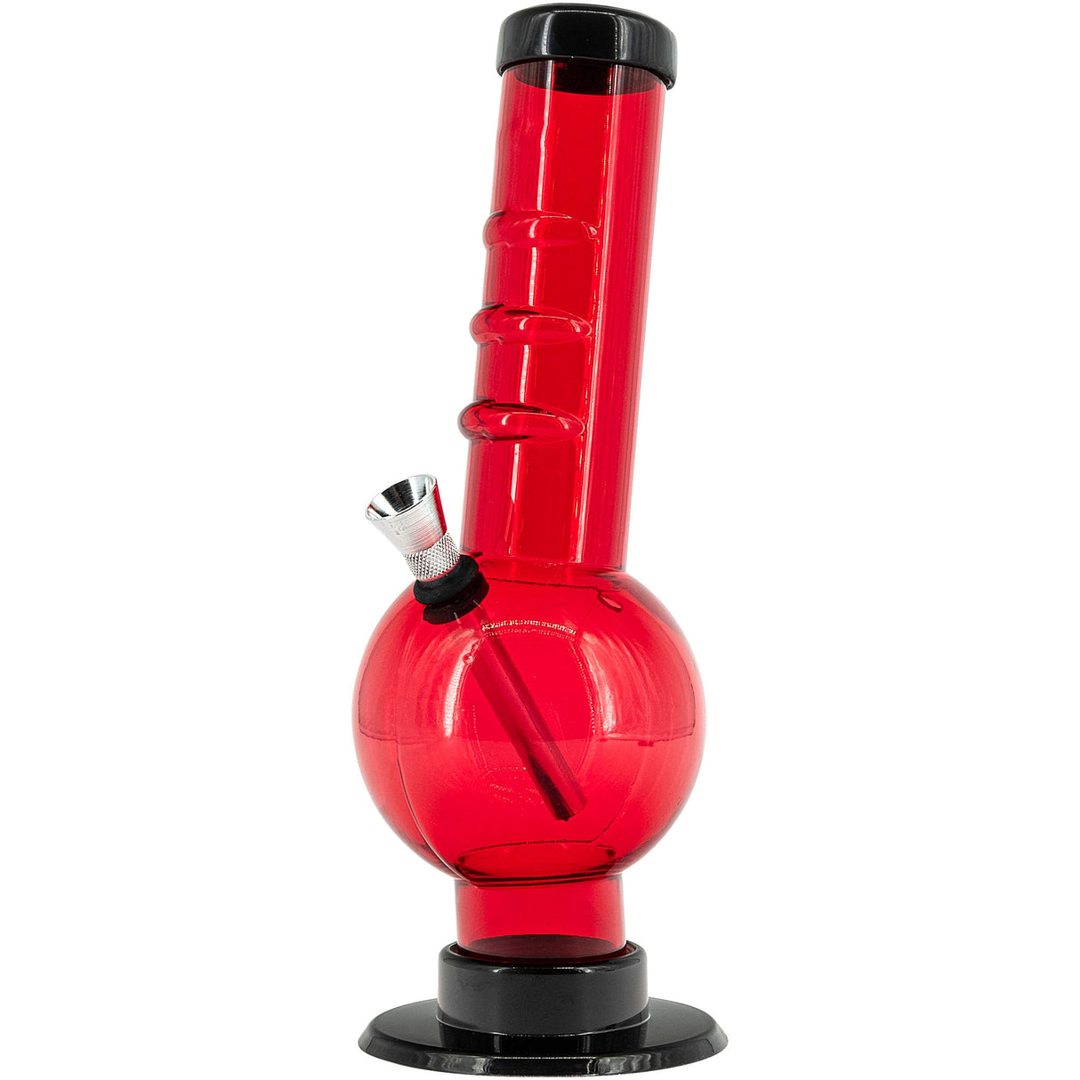 JM Enterprises Acrylic Angled Neck Straight Tube Bubble Bong in Red, Front View, 9-12 Inch Options