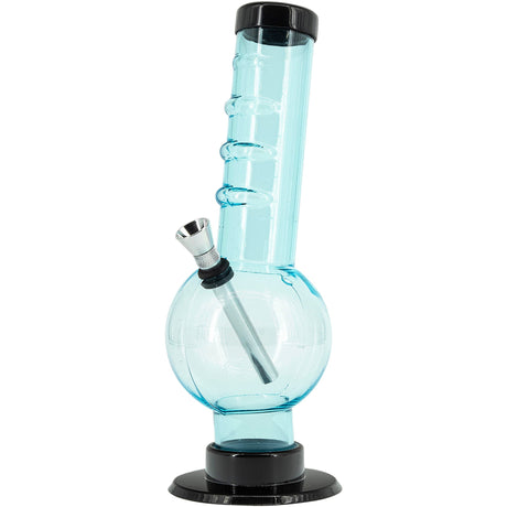 JM Plastics Acrylic Angled Neck Straight Tube Bubble Bong in Light Blue, 12 Inch Front View