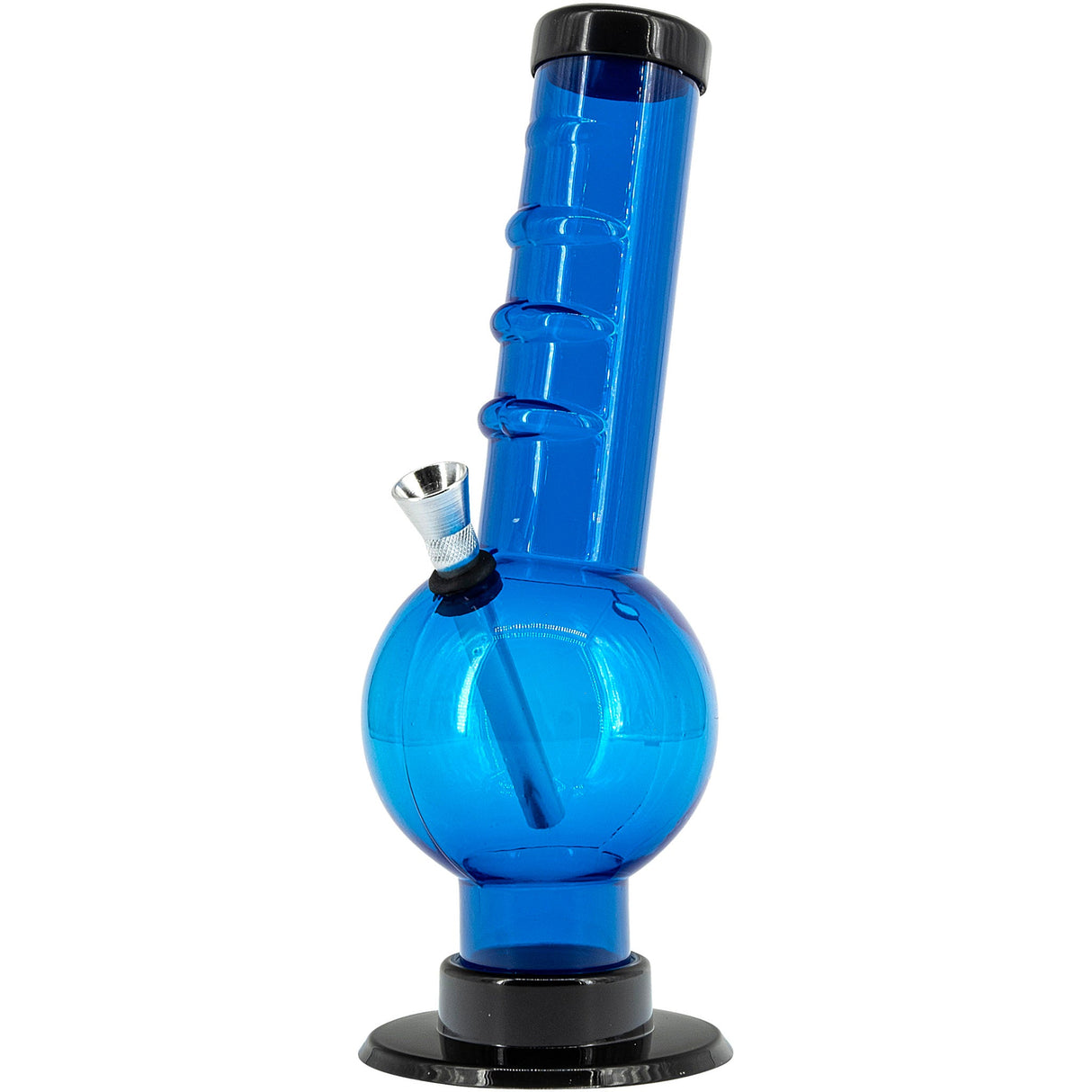 JM Plastics Acrylic Angled Neck Straight Tube Bubble Bong in Blue - Front View