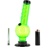 JM Plastics Acrylic Angled Neck Straight Tube Bubble Bong in Neon Green with Downstem and Lighter