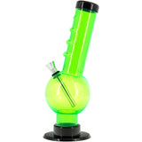 JM Plastics Acrylic Angled Neck Straight Tube Bubble Bong in Vibrant Green, Front View